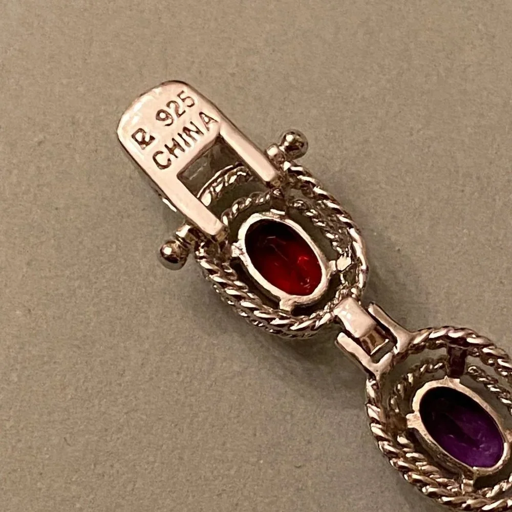 Colorful Multi-Gem & Sterling Silver Bracelet, 7" - Picture 8 of 13